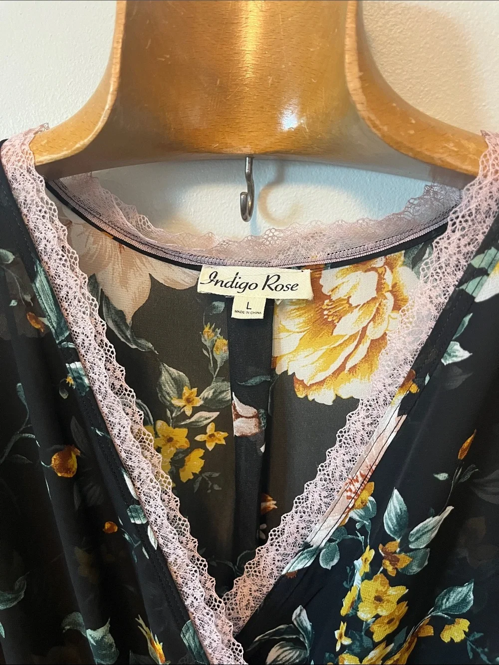 Indigo Rose Black Floral Faux Wrap Maxi Dress with Lace-Trim V-Neck - Picture 2 of 6